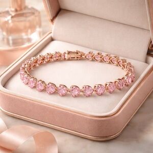 Beautiful Hearts of Pink 7mm Lab created Diamondette Tennis Bracelet Rose gold